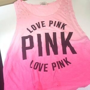 PINK Rhinestone Embellished Muscle T Shirt